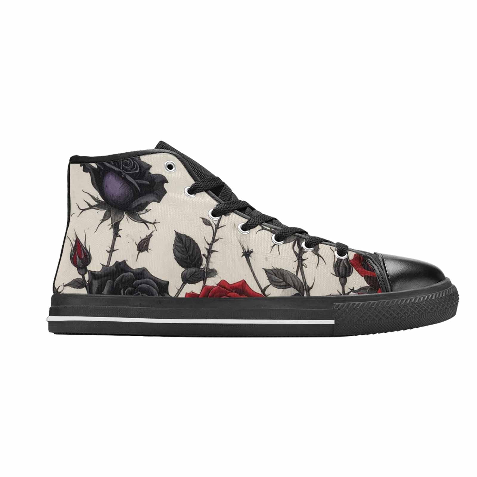 MEN'S Black Gothic Rose High Top Canvas Cottagecore Custom Sneakers