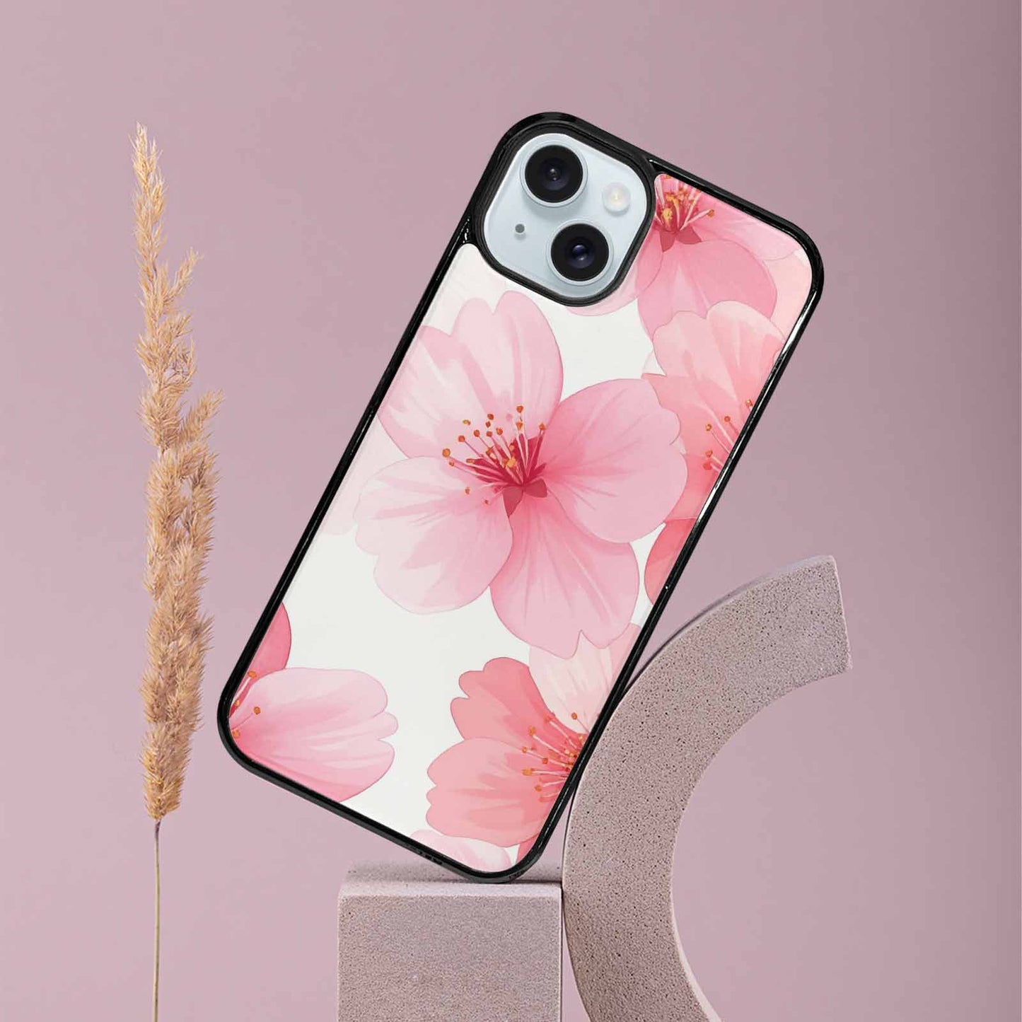 iPhone 15 Plus Case — Japanese Cherry Blossom Pattern Sakura Flowers, Custom Printed Phone Case