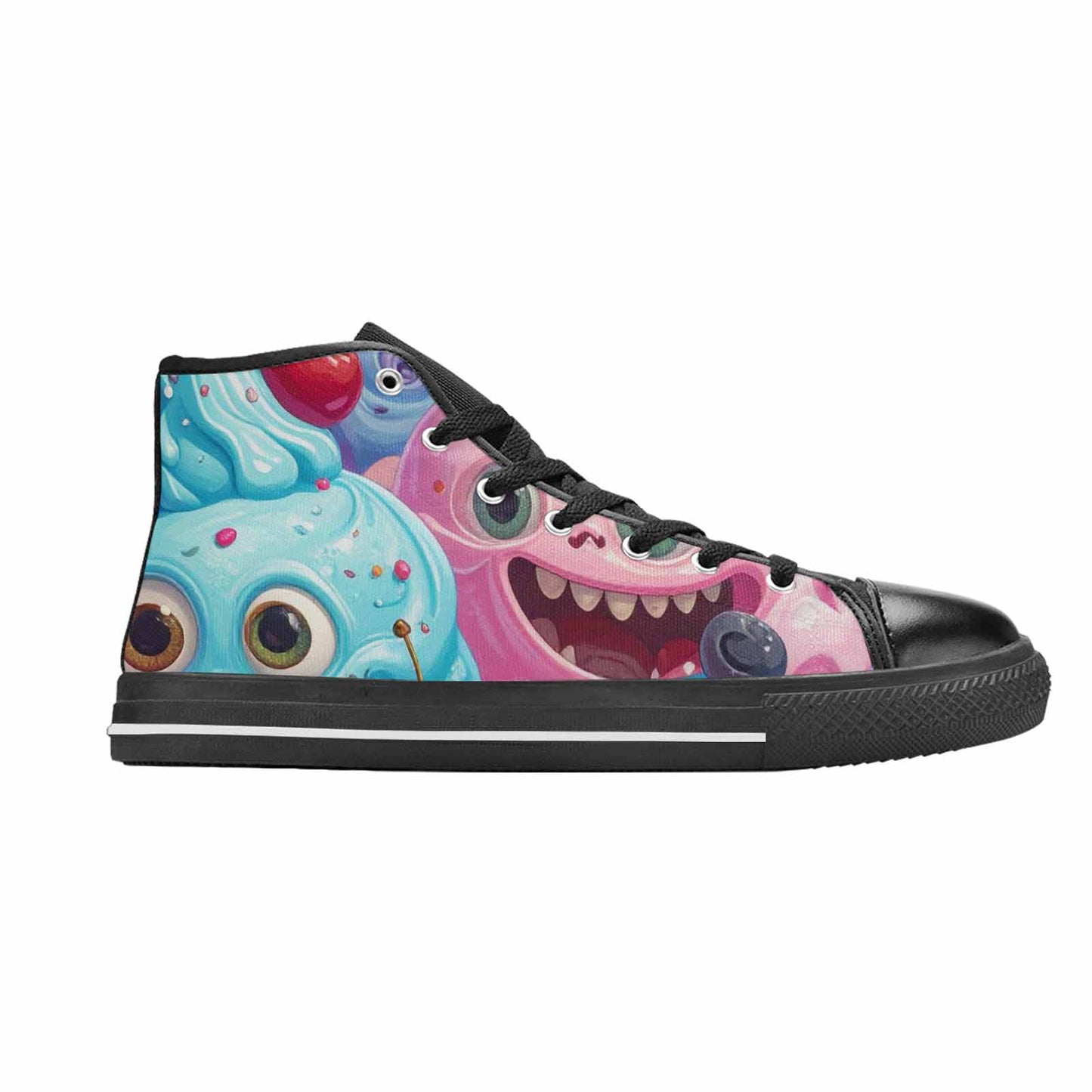 WOMEN'S Melting Icecream Monster Cherry High Top Canvas Wallpaper Art Custom Sneakers