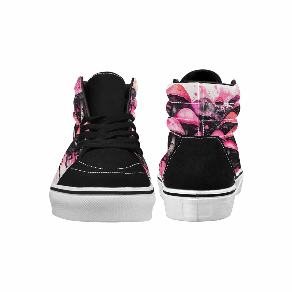 MEN'S Mushrooms Black & Pink Ink High Top Canvas Wearable Art Melting Art Custom Print Sneakers