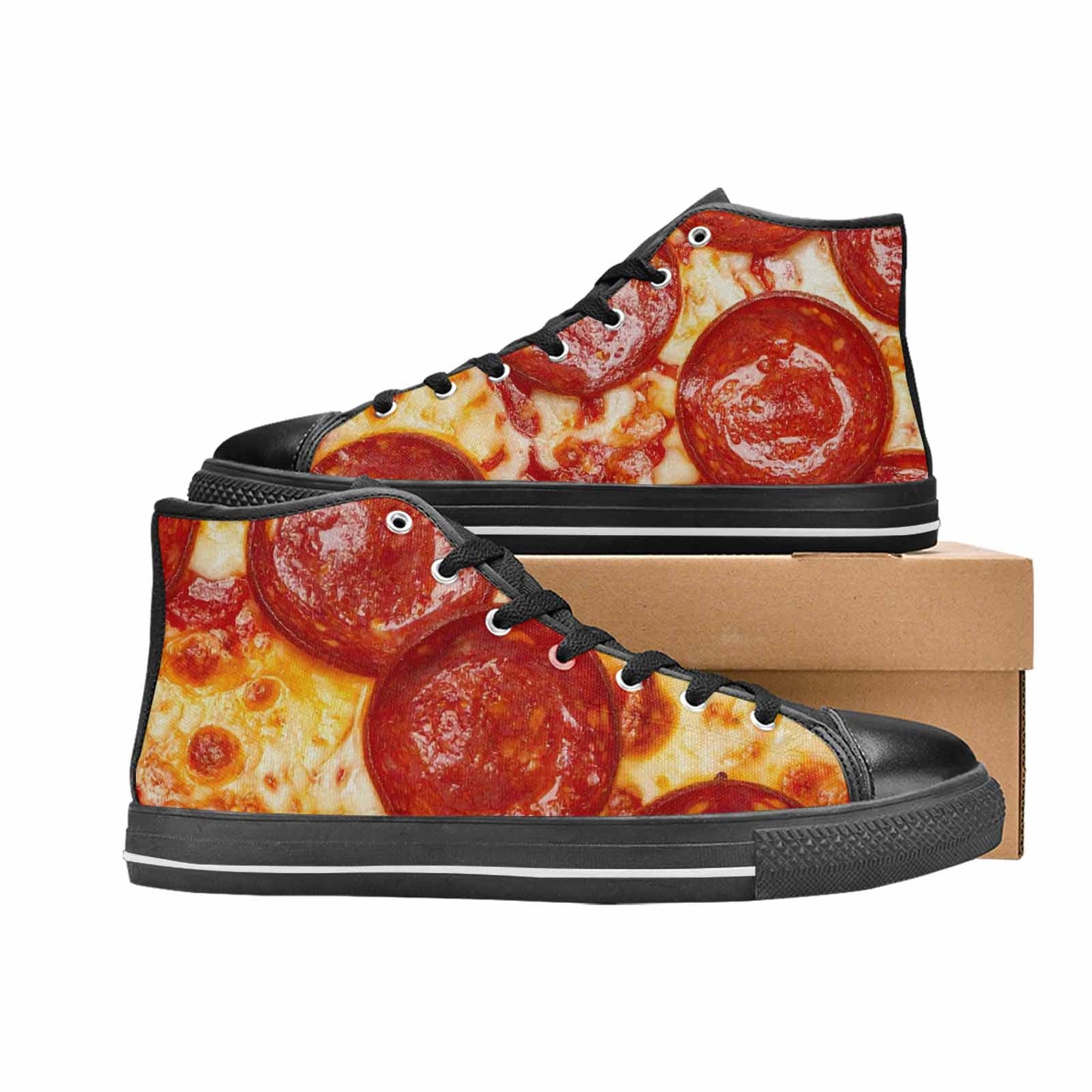 MEN'S Pepperoni Pizza Print High Top Canvas Surreal Sneakers