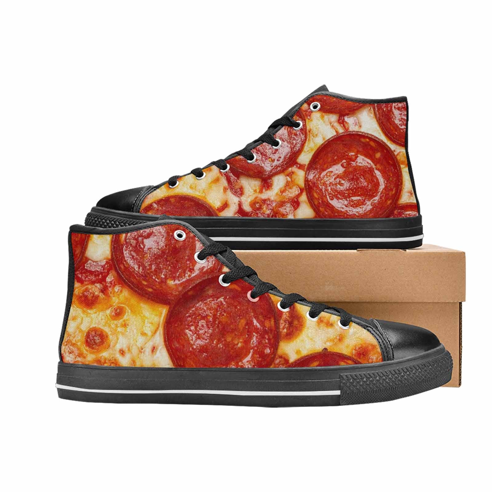 MEN'S Pepperoni Pizza Print High Top Canvas Surreal Sneakers