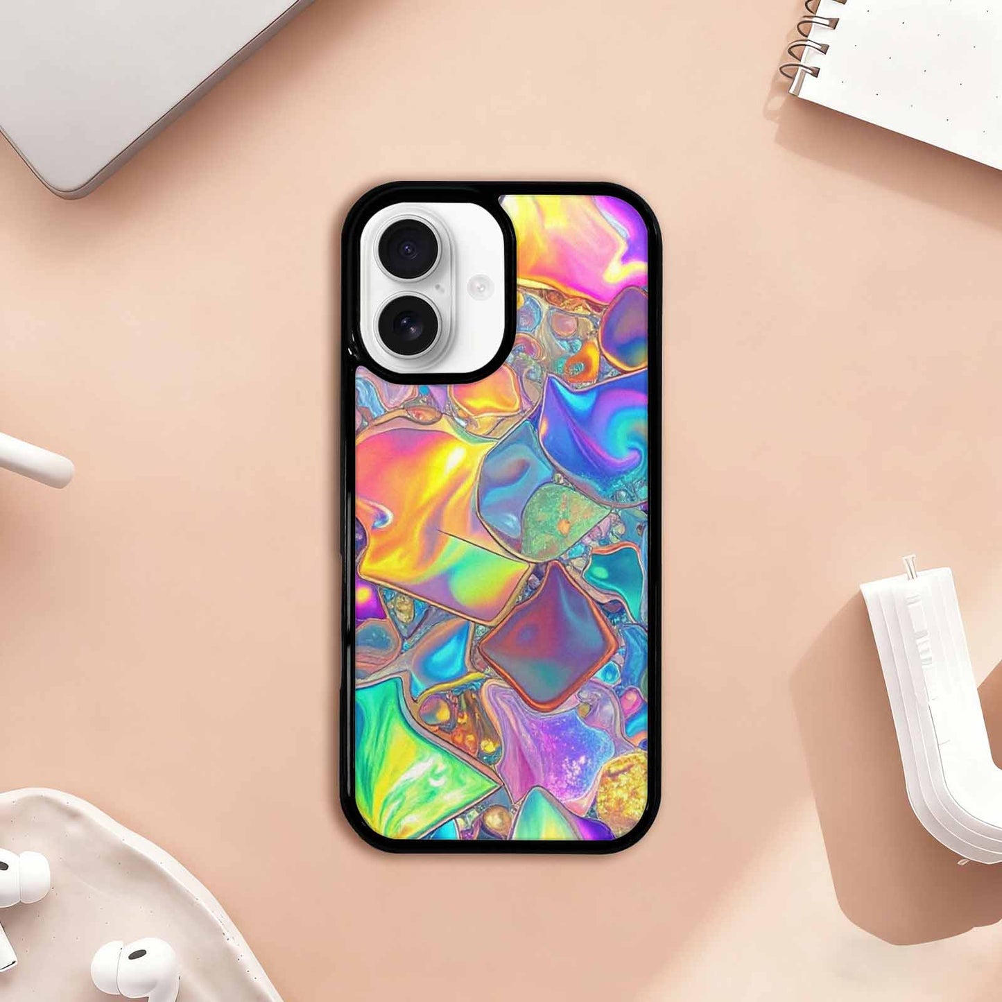 iPhone 17 Case — Holographic Iridescent Shimmer Pattern Original Art, Unique Phone Case Design
