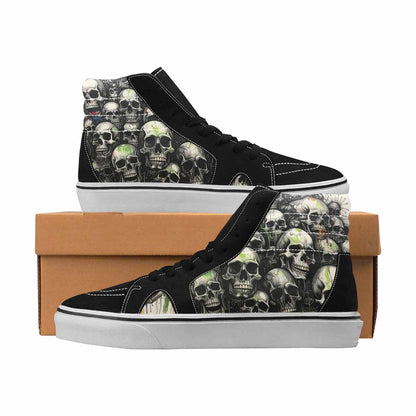 MEN'S Skulls Black & Green Ink High Top Canvas Custom Design Melting Art Custom Shoes