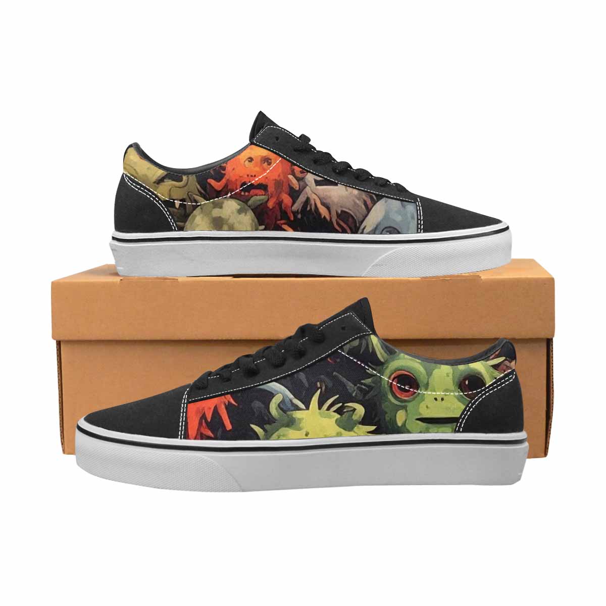 WOMEN'S Monsters  Camo Monsters Lace-Up Canvas Vibrant Chaos Custom Sneakers