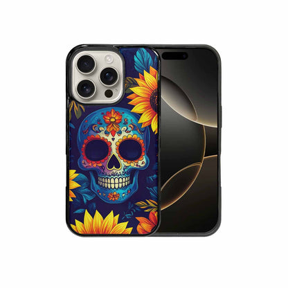 iPhone 16 Pro Case — Sunflower Skulls Print, Custom Art Phone Cover