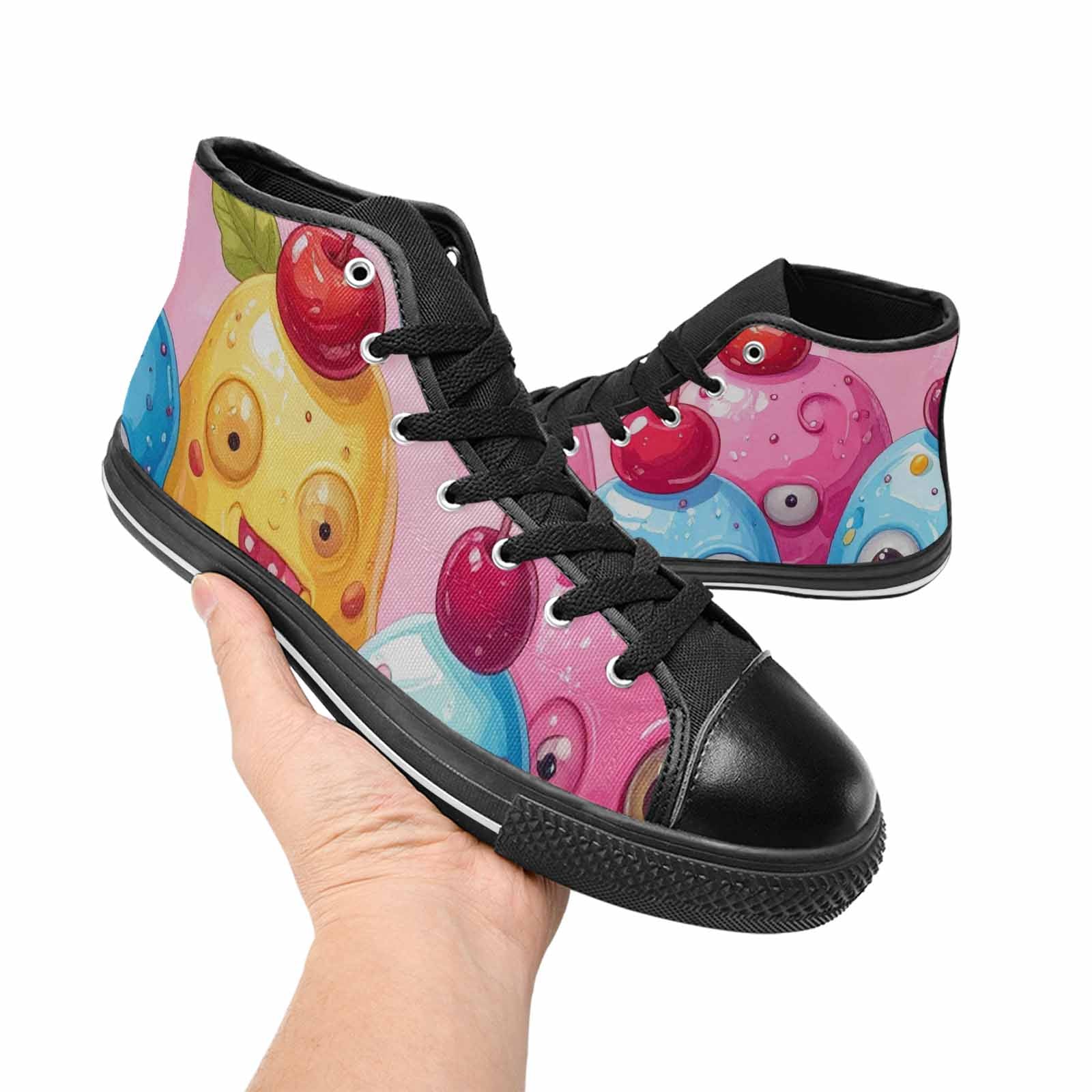 MEN'S Melting Icecream Monster Cherry High Top Canvas Vibrant Chaos Shoes