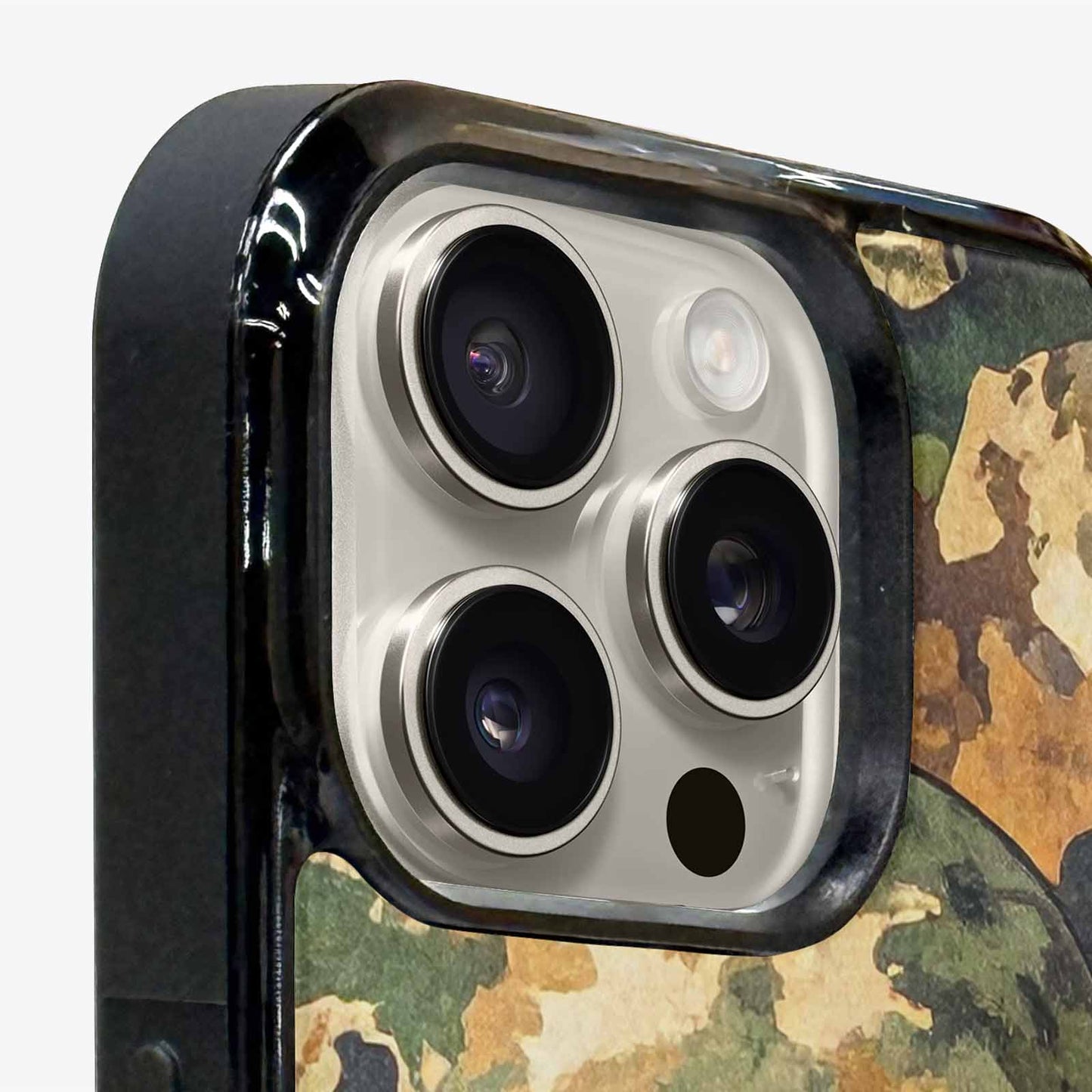 iPhone 16 Pro Max Case — Military Camo Texture Combined With Distressed, Custom Art Phone Cover