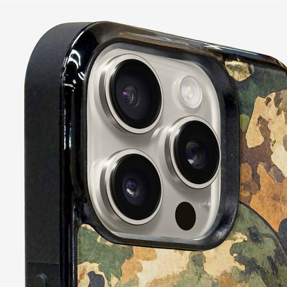 iPhone 16 Pro Max Case — Military Camo Texture Combined With Distressed, Custom Art Phone Cover
