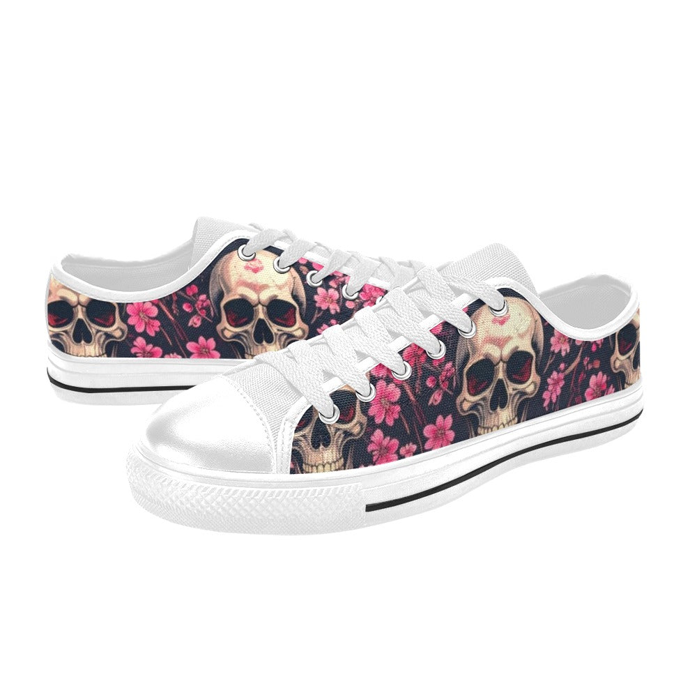 WOMEN'S Skull Cherry Blossom Low Top Canvas Dreamcore Custom Shoes