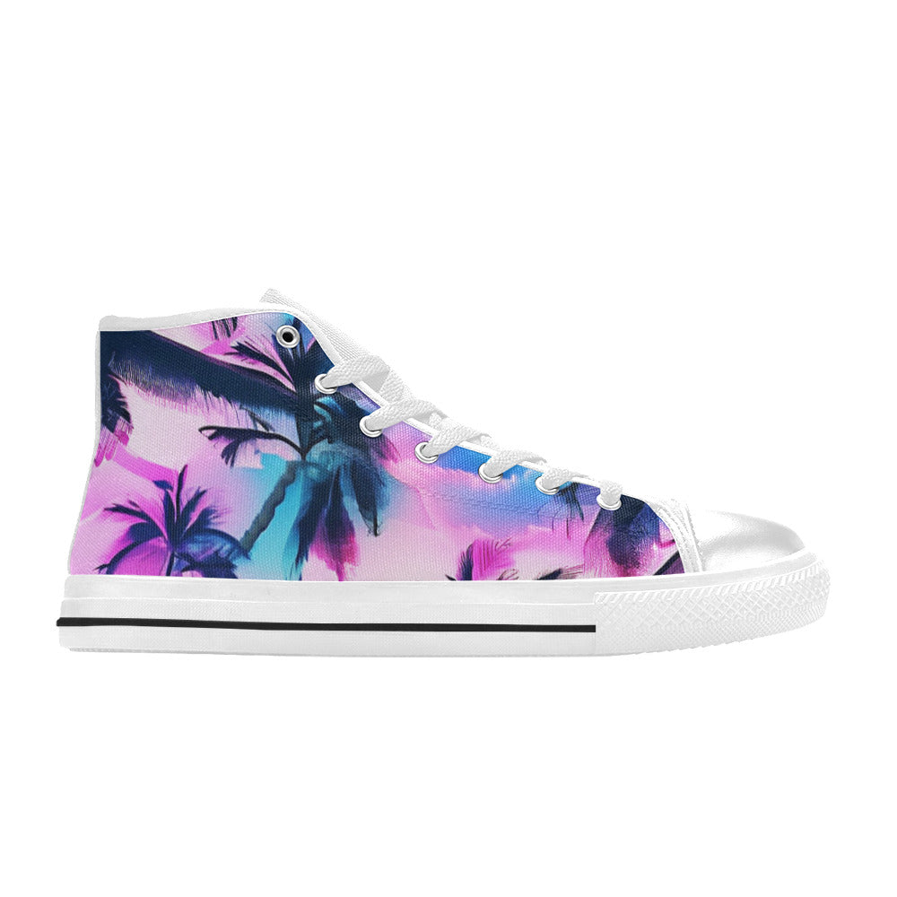 MEN'S Bright Palm Tree Art High Top Canvas Vibrant Chaos Custom Shoes