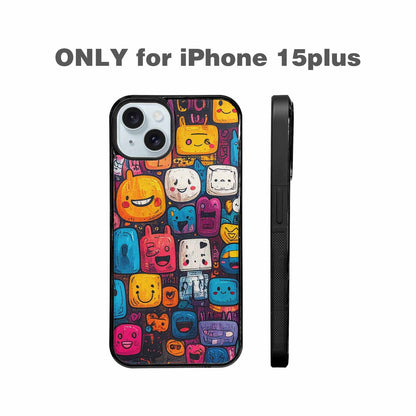 iPhone 15 Plus Case — Hand Drawn Icon Doodle Pattern Hundreds, Custom Phone Case