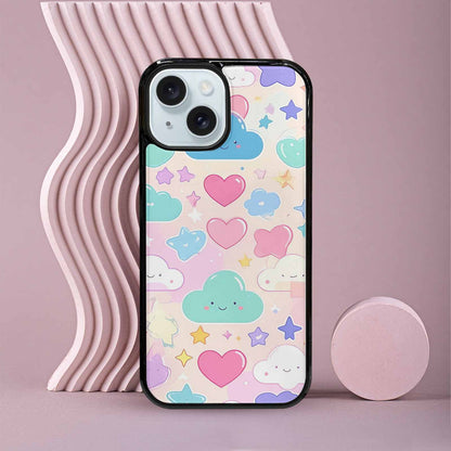 iPhone 15 Case — Cute Kawaii Style Generic Icons Stars, Personalized Phone Case
