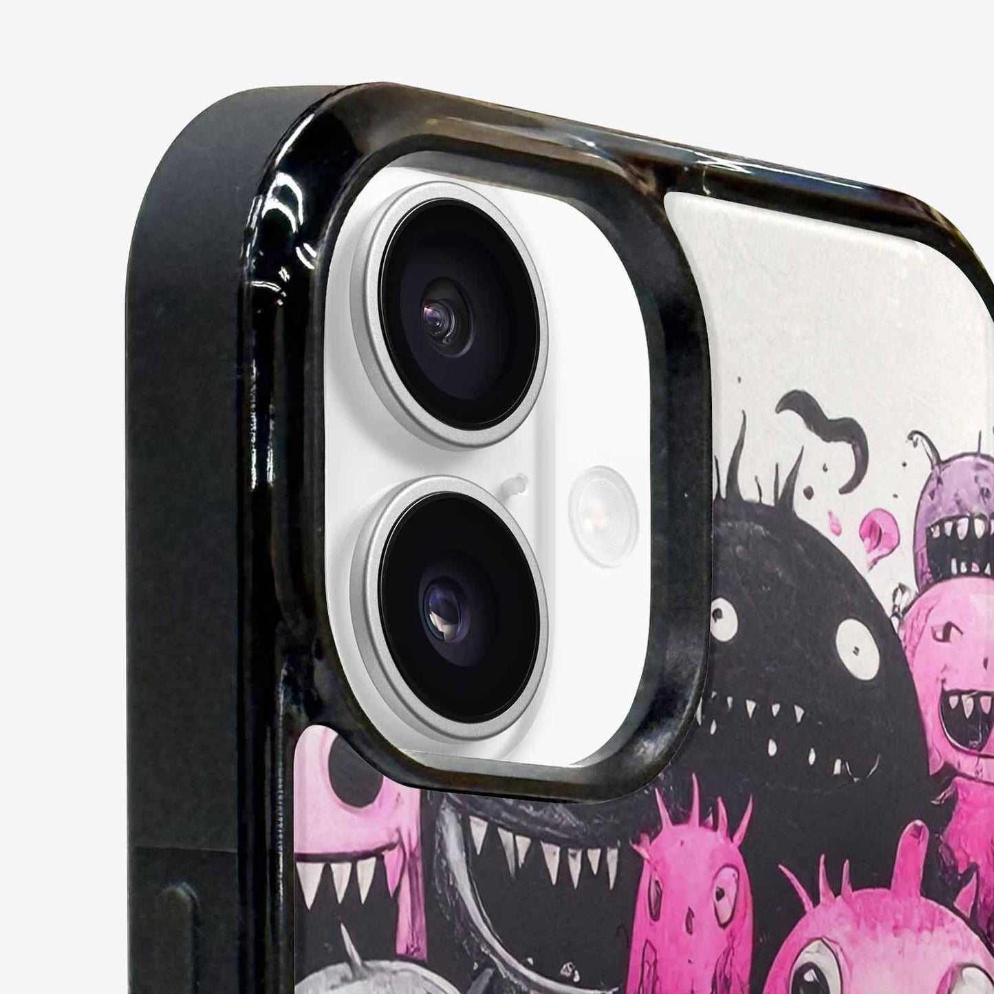iPhone 16 Case — Monsters General Black Pink Ink Cartoon, Custom Made Phone Cover