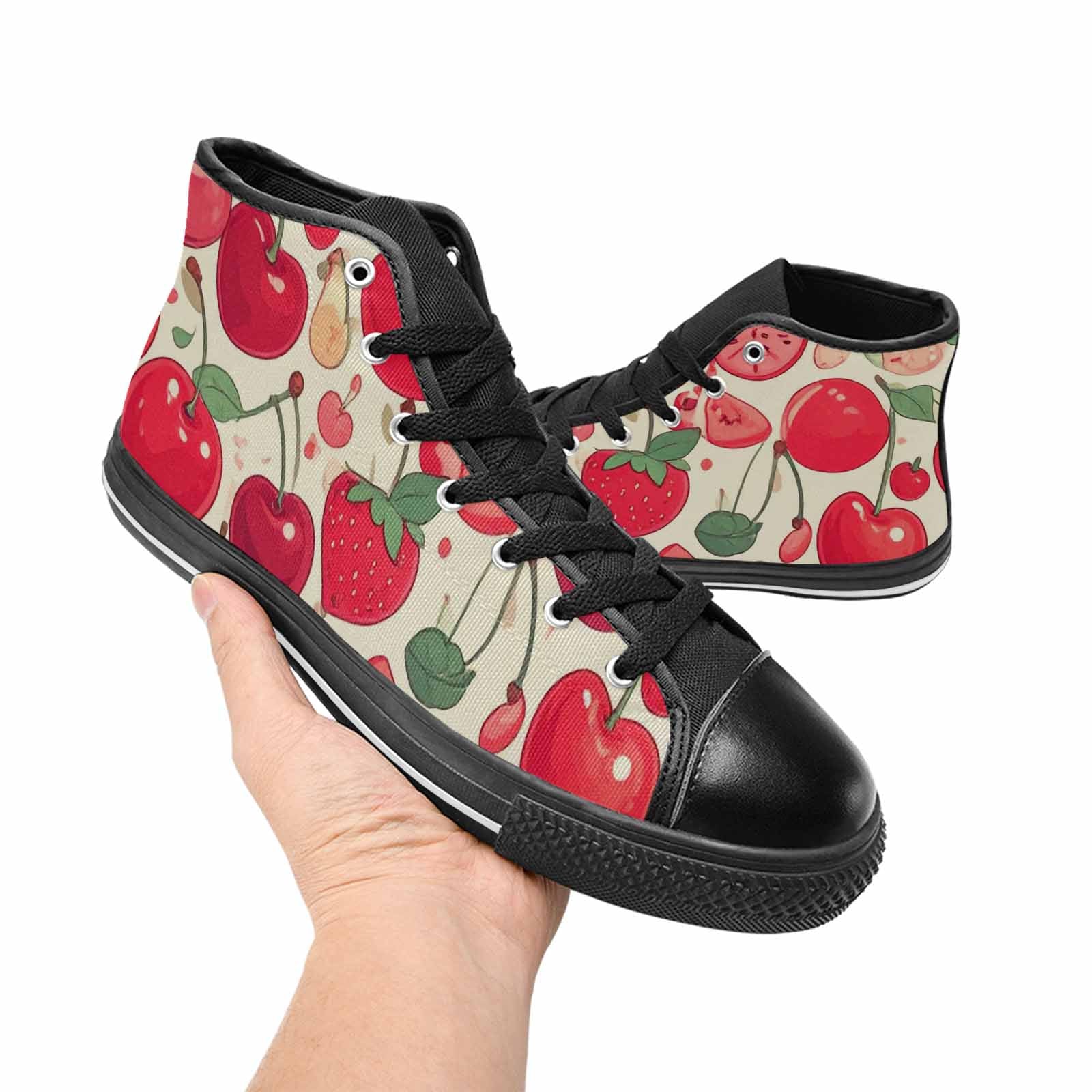 MEN'S Cherry Fruit Print High Top Canvas Dark Academia Sneakers