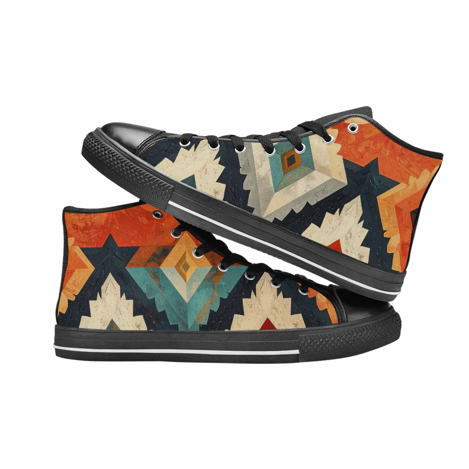 MEN'S Southwestern Geometric Diamond High Top Canvas Vibrant Chaos Sneakers