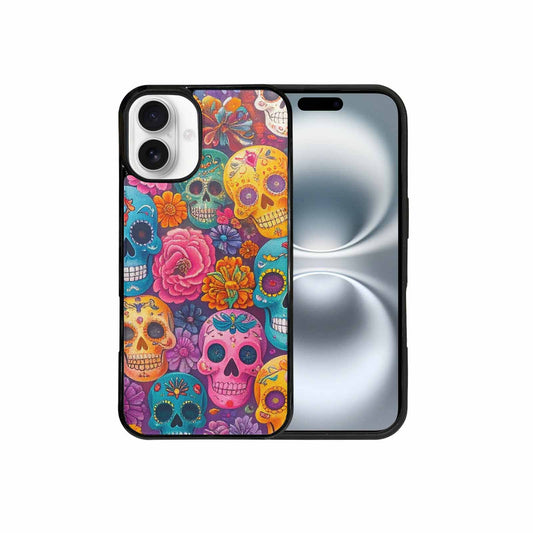 iPhone 16 Plus Case — Ornate Candy Color Skull Pattern Hundreds, Personalized Phone Case