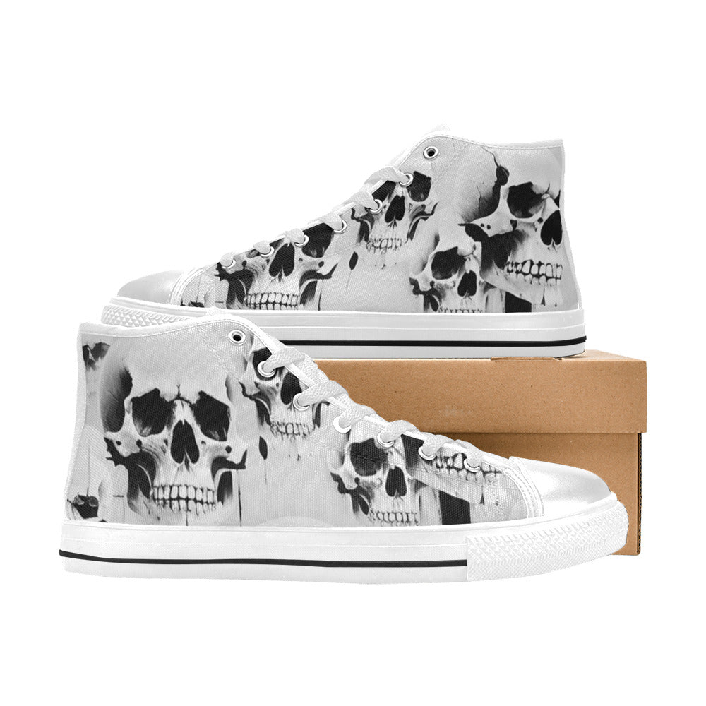 MEN'S Cc Grey Skull Art High Top Canvas Dreamcore Custom Sneakers