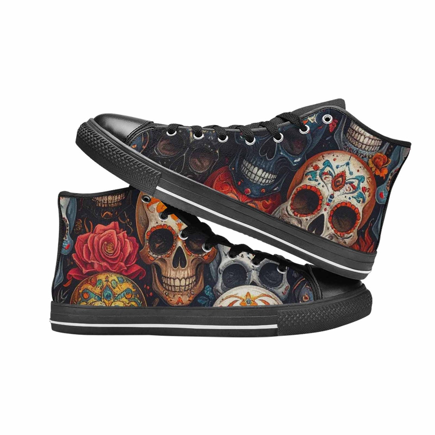 WOMEN'S Skull High Top Canvas Cottagecore Custom Sneakers