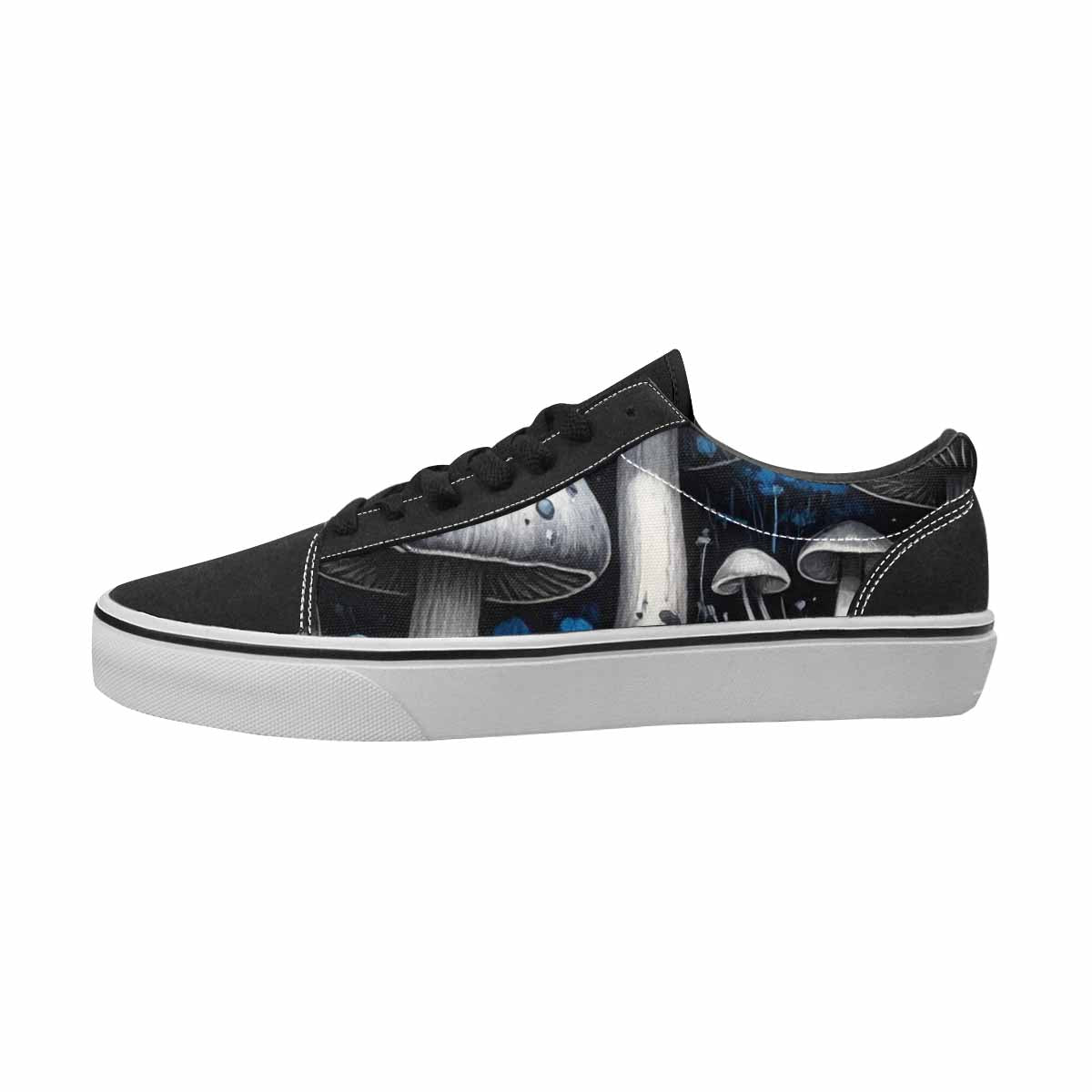 MEN'S Mushrooms Black & Blue Ink Canvas Original Design Kaleidoscope Original Art Sneakers