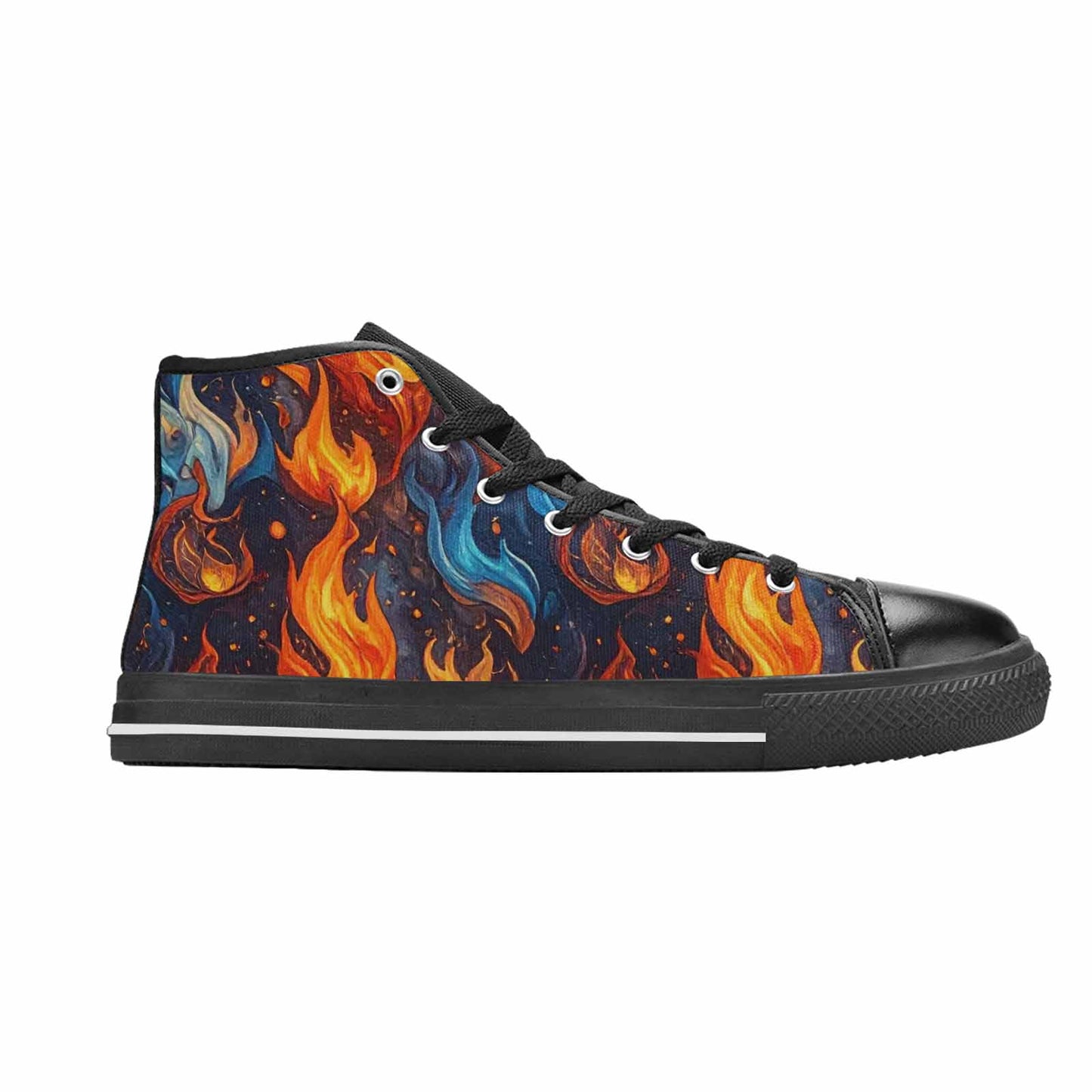 MEN'S Fire Flame High Top Canvas Grunge Custom Sneakers