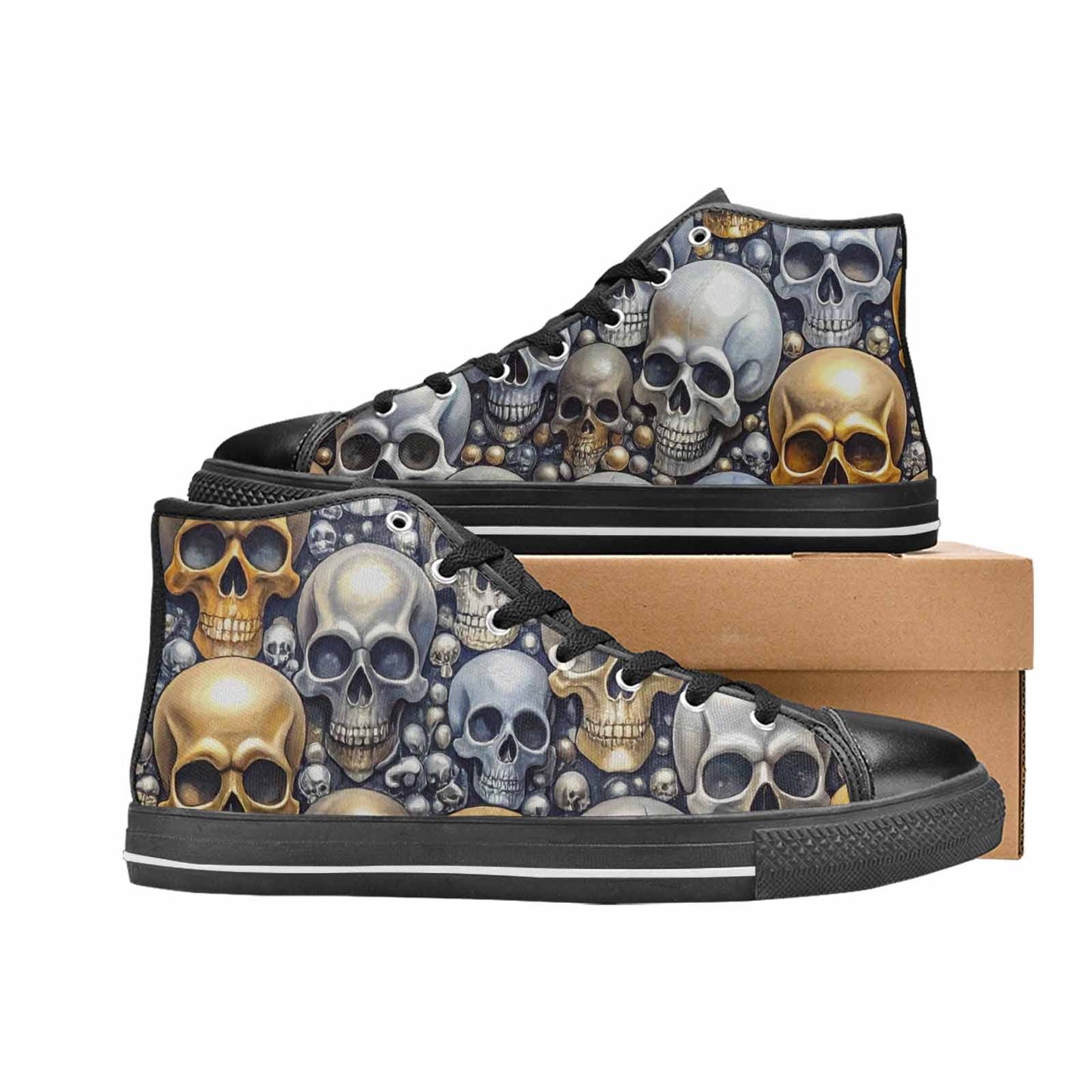 WOMEN'S Skulls - Metallic-Chrome- High Top Canvas Dark Academia Sneakers