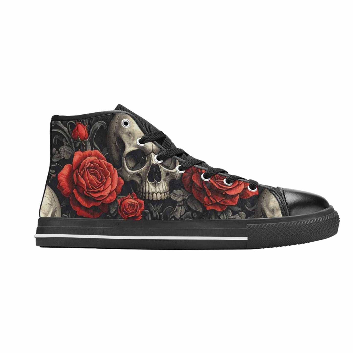 MEN'S Skulls Roses Fine Line High Top Canvas Surreal Sneakers