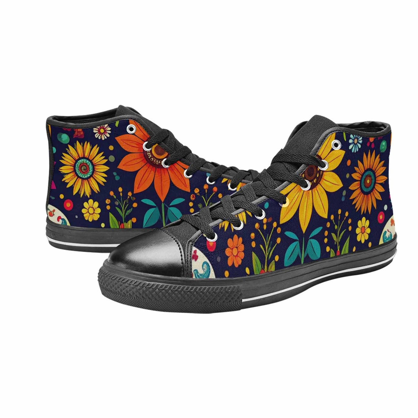 WOMEN'S Sunflowers And Skulls High Top Canvas Wallpaper Art Shoes