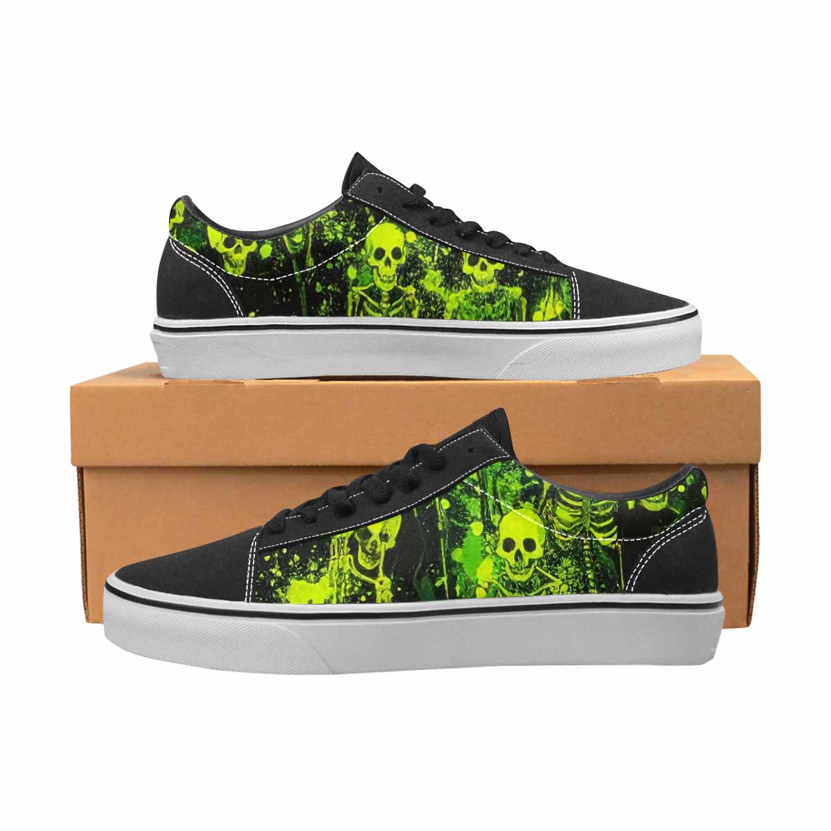 WOMEN'S Skeletons × Neon Green Lace-Up Canvas Wallpaper Art Sneakers
