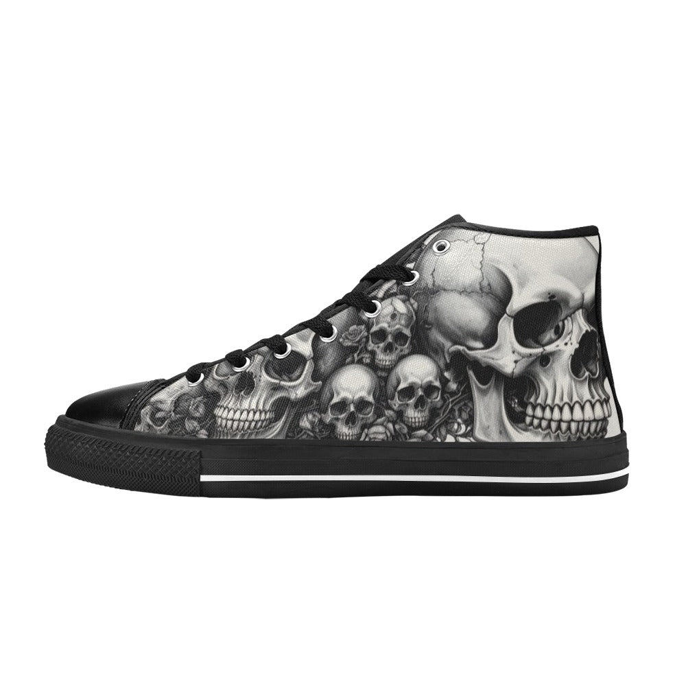 Dark Gothic Moon Skull Men's High Top Canvas Shoes | Freaky Shoes®