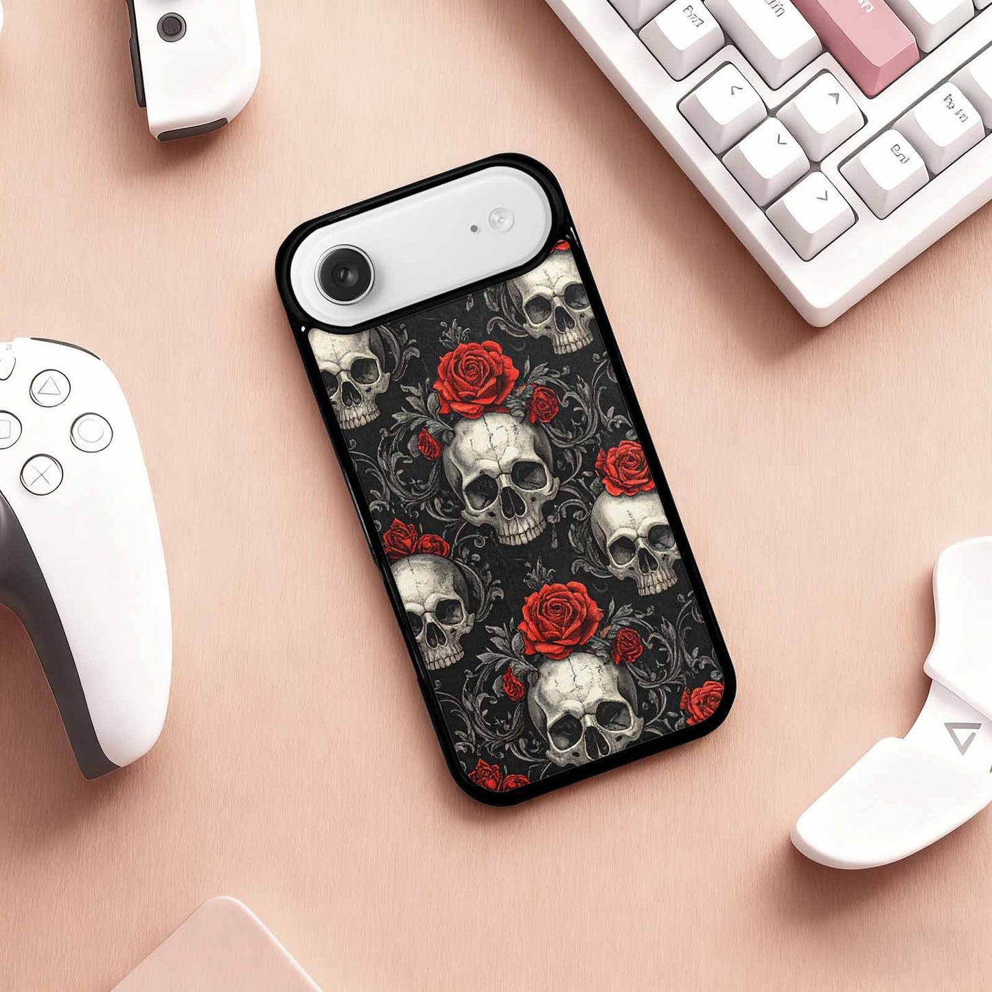 iPhone 17 Air Case — Skulls Roses Fine Line Gothic Skulls, Original Design Phone Case