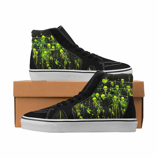 MEN'S Skulls Neon Green Glow High Top Canvas One Of A Kind Aesthetic Custom Sneakers