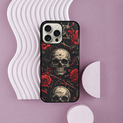 iPhone 16 Pro Max Case — Gothic Skulls Roses, Unique Phone Case Design