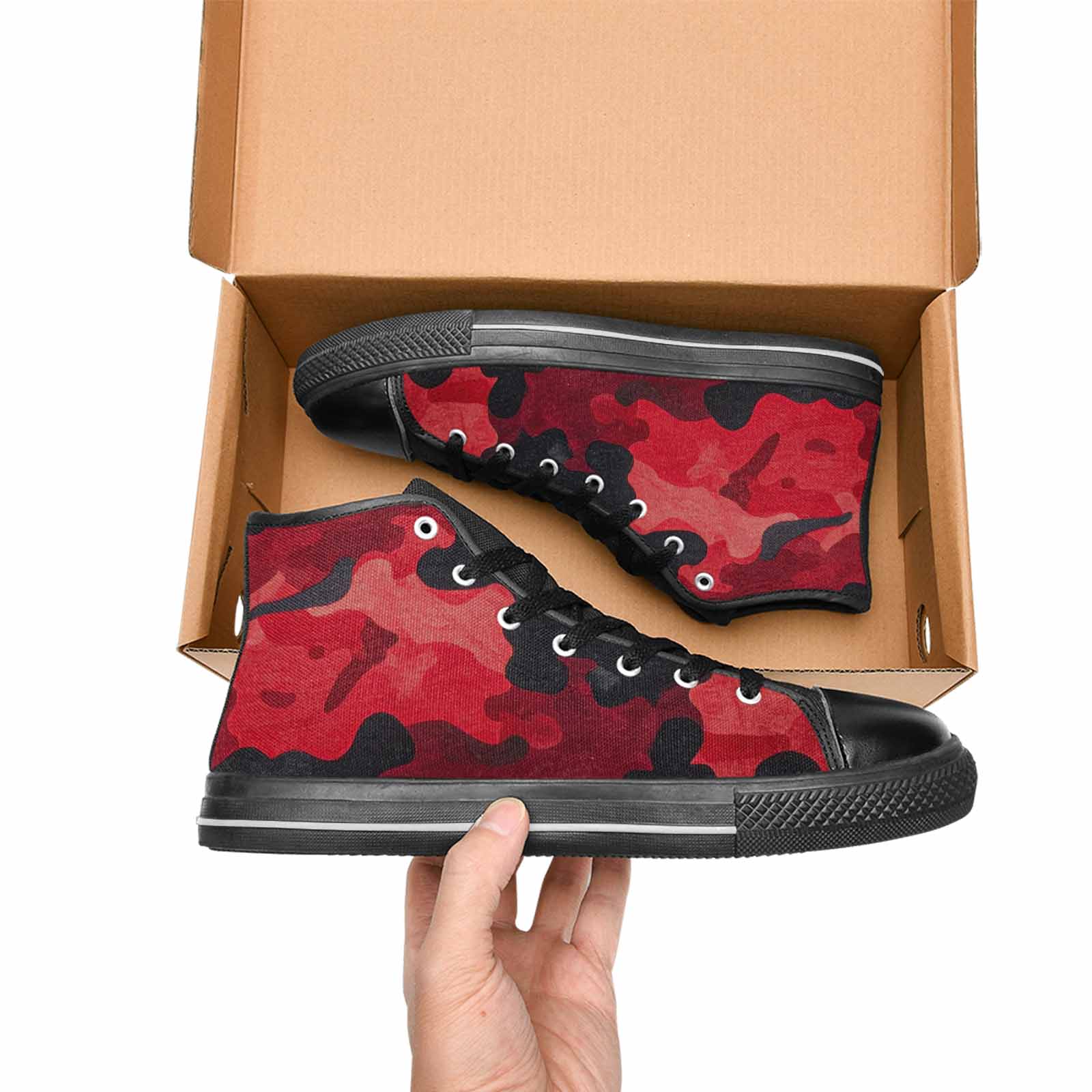 WOMEN'S Tactical Camo Red Black High Top Canvas Vivid Sneakers