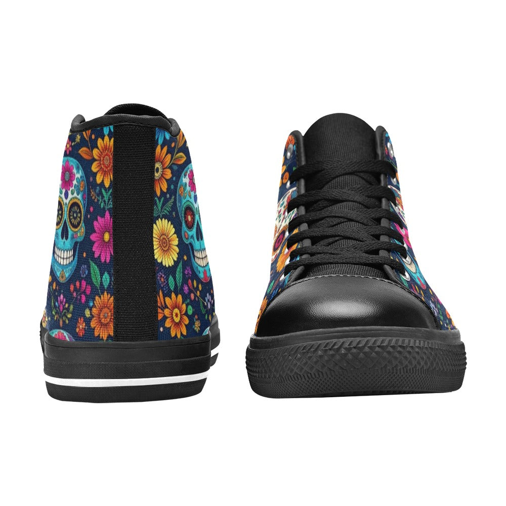 MEN'S Rainbow Sugar Skull Weave High Top Canvas Cottagecore Custom Shoes