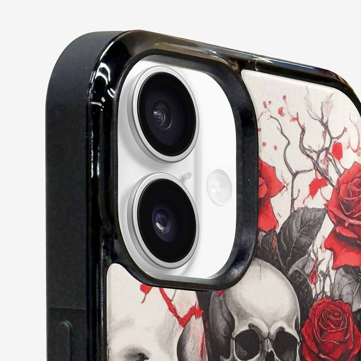 iPhone 16 Case — Skull And Roses Black Red Ink, Customized Protective Case