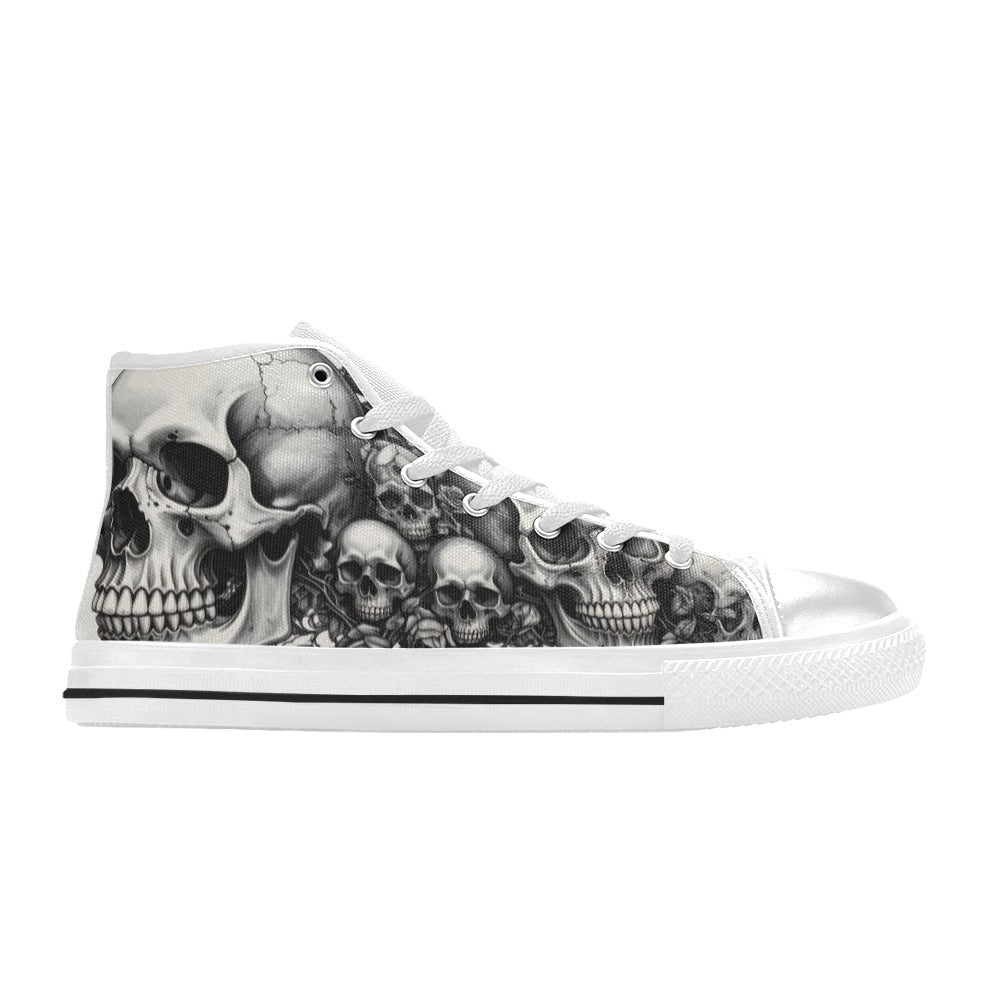 Dark Art Monochrome Skull Women's Gothic High Top Canvas Shoes | Freaky Shoes®