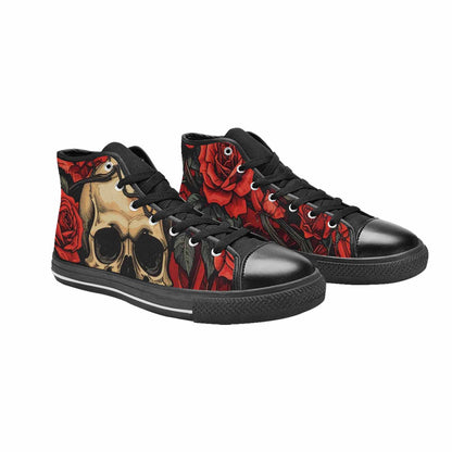 MEN'S Skulls Roses Bold Pen Ink High Top Canvas Aesthetic Shoes