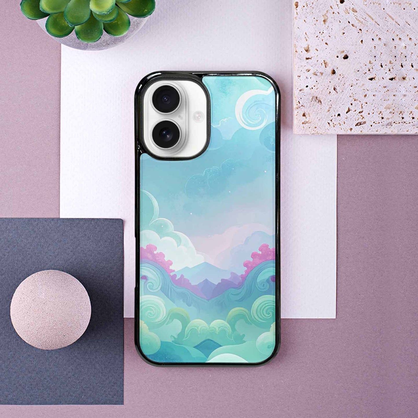 iPhone 16 Case — Surrealist Dreamscape Illustration Pattern, Personalized Phone Case