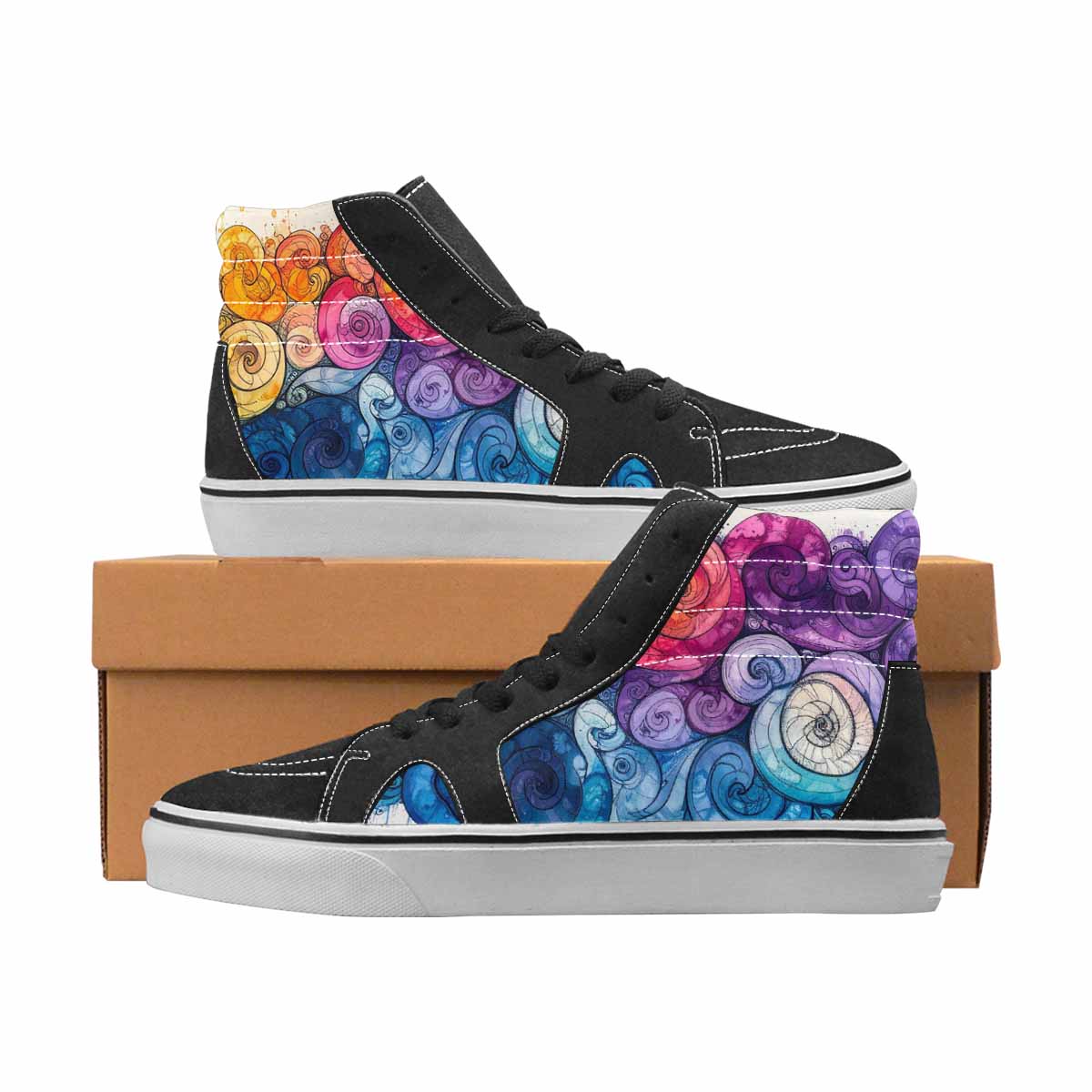 WOMEN'S Tie Dye Black & Blue Ink High Top Canvas One Of A Kind Dreamcore Customized Sneakers