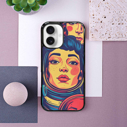 iPhone 16 Case — Retro Astronaut Cartoon Art Pattern Groovy, Custom Art Phone Cover