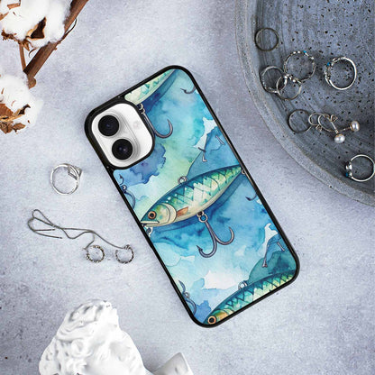 iPhone 16 Plus Case — Fishing Lure And Hook Pattern Seamless, Custom Made Phone Cover