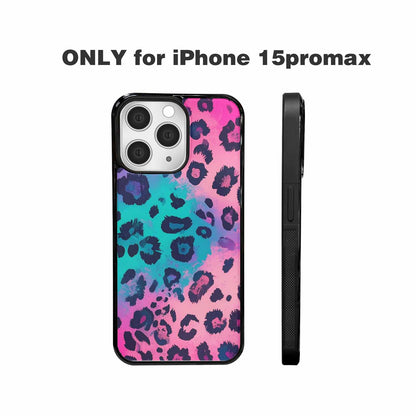 iPhone 15 Pro Max Case — Leopard Neon Pink Teal Airbrush, Custom Designed Case Cover