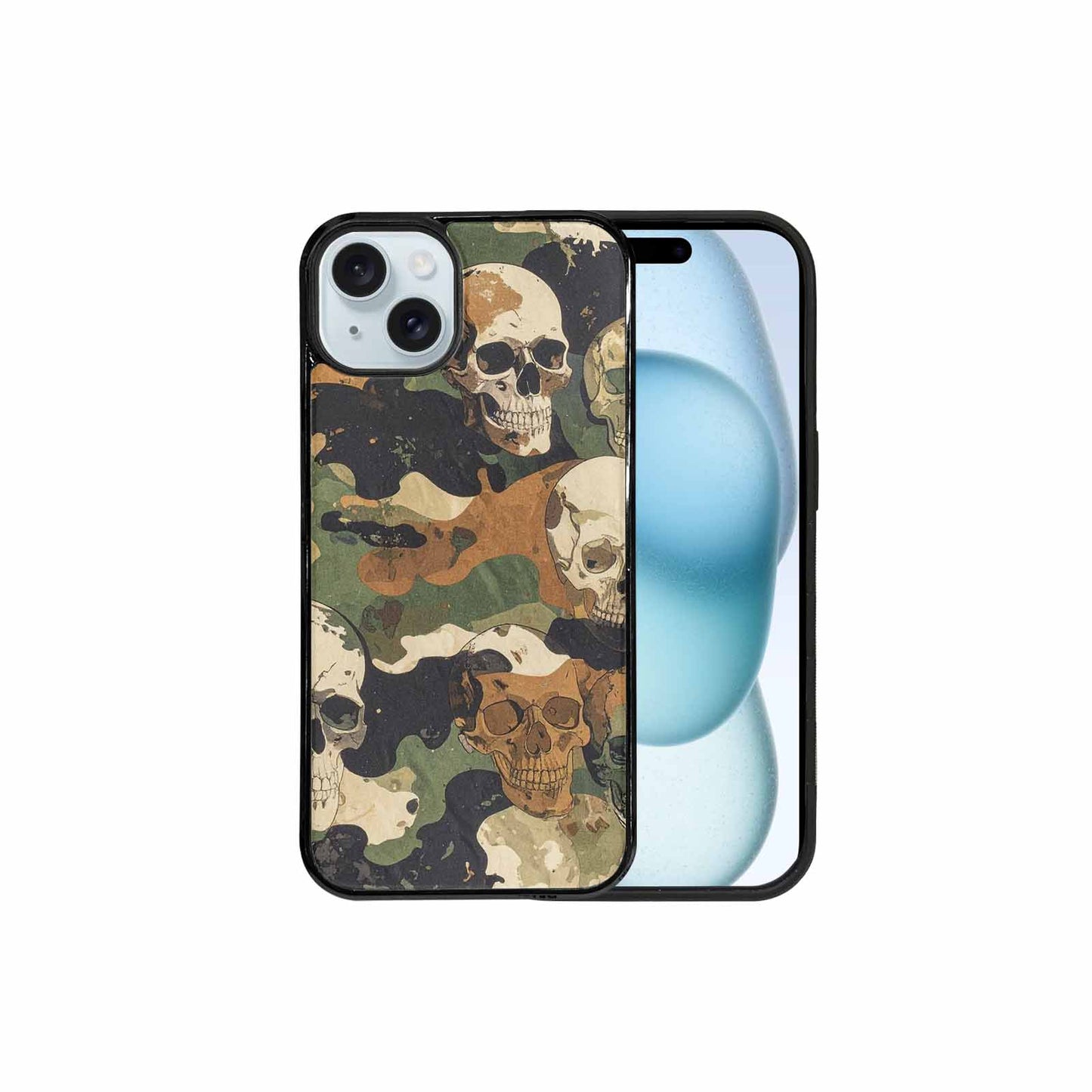 iPhone 15 Plus Case — Military Camo Texture Combined With Distressed, Custom Printed Phone Case
