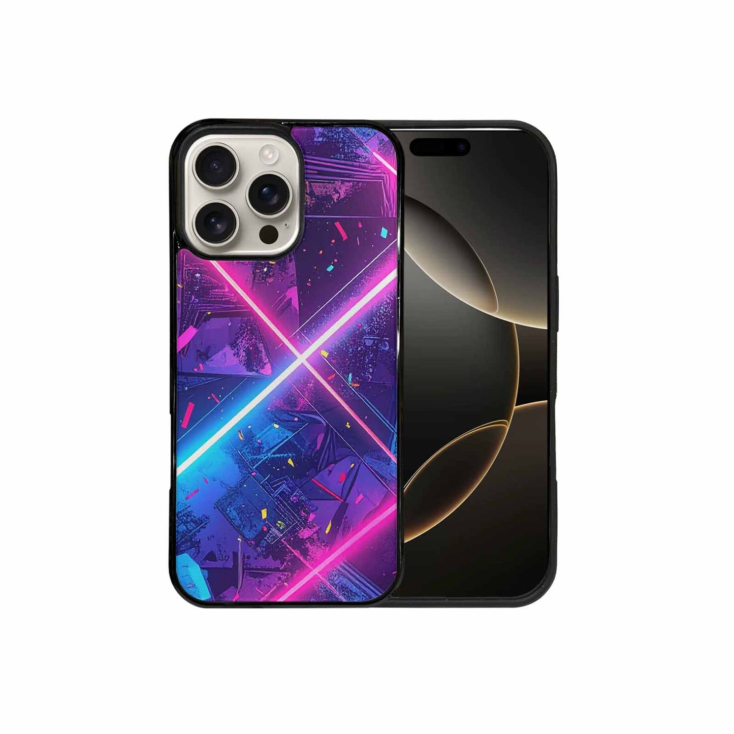 iPhone 16 Pro Max Case — Neon Grid Confetti, Custom Printed Phone Case