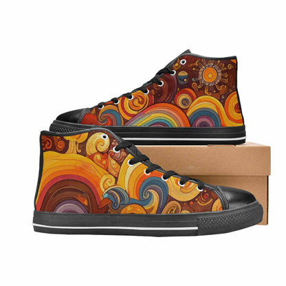 WOMEN'S Groovy 70S Peace High Top Canvas Vibrant Chaos Custom Shoes