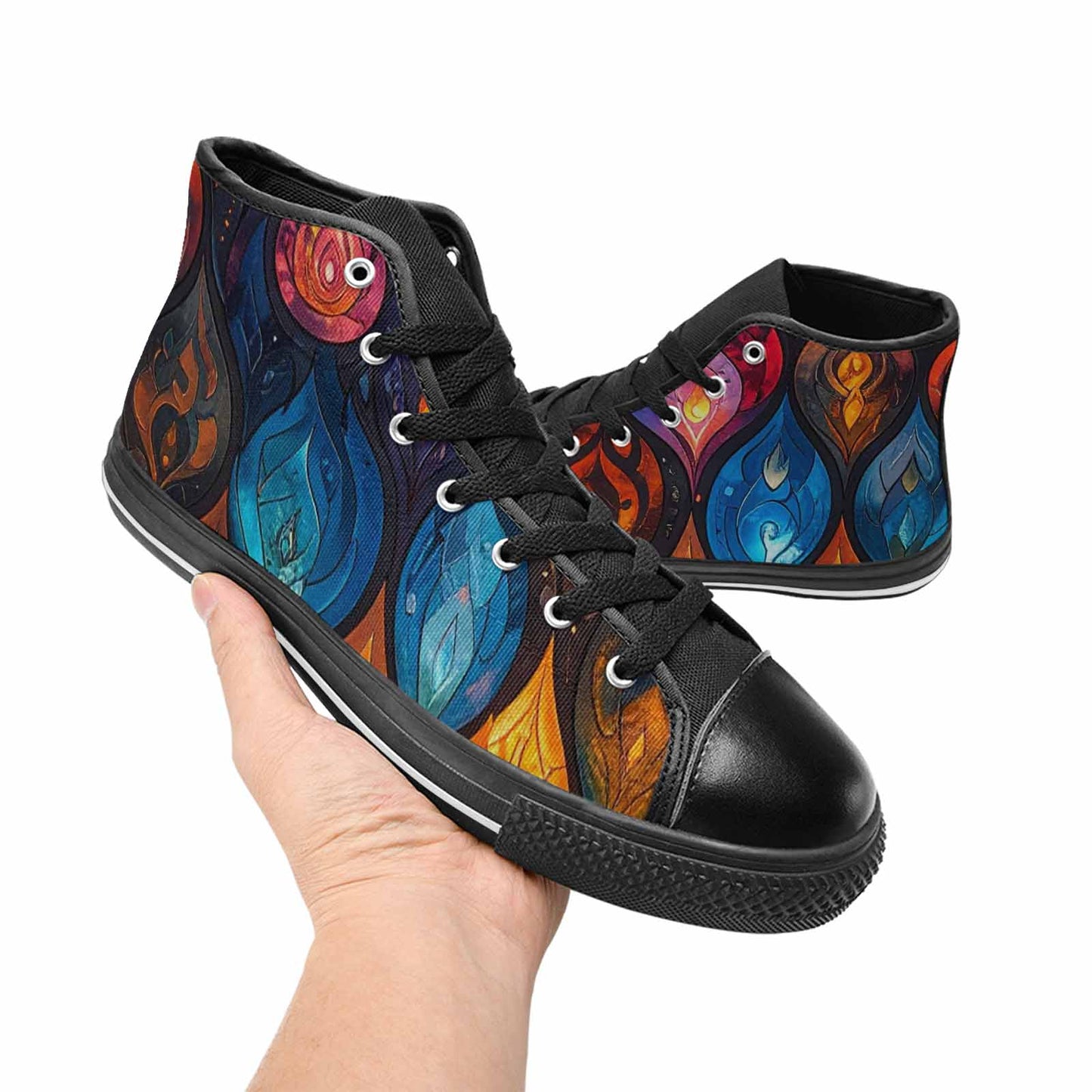 WOMEN'S Fire Flame High Top Canvas Wallpaper Art Sneakers