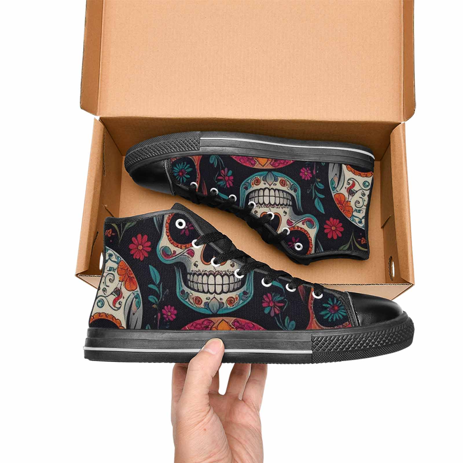 MEN'S Dia De Los Muertos Sugar Skull High Top Canvas Surreal Custom Shoes