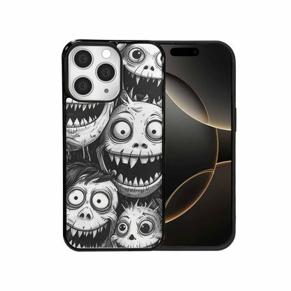 iPhone 15 Pro Max Case — Black And White Monster Face Collage, Original Design Phone Case