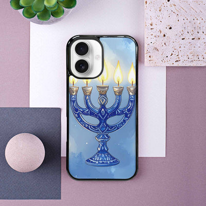 iPhone 16 Case — Hanukkah Menorah Pattern Seamless Repeat Jewish, Custom Phone Case